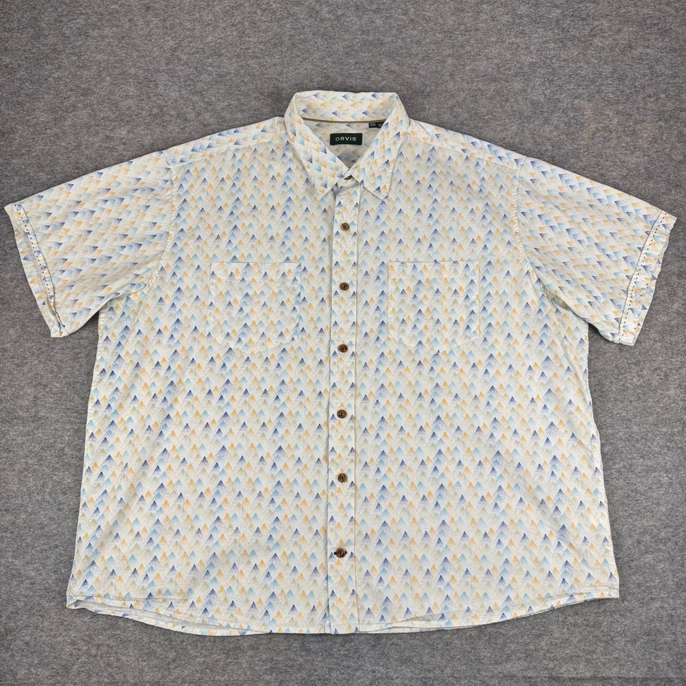 Orvis Button Up Shirt Geometric Cotton Pockets Mens XXL 2XL